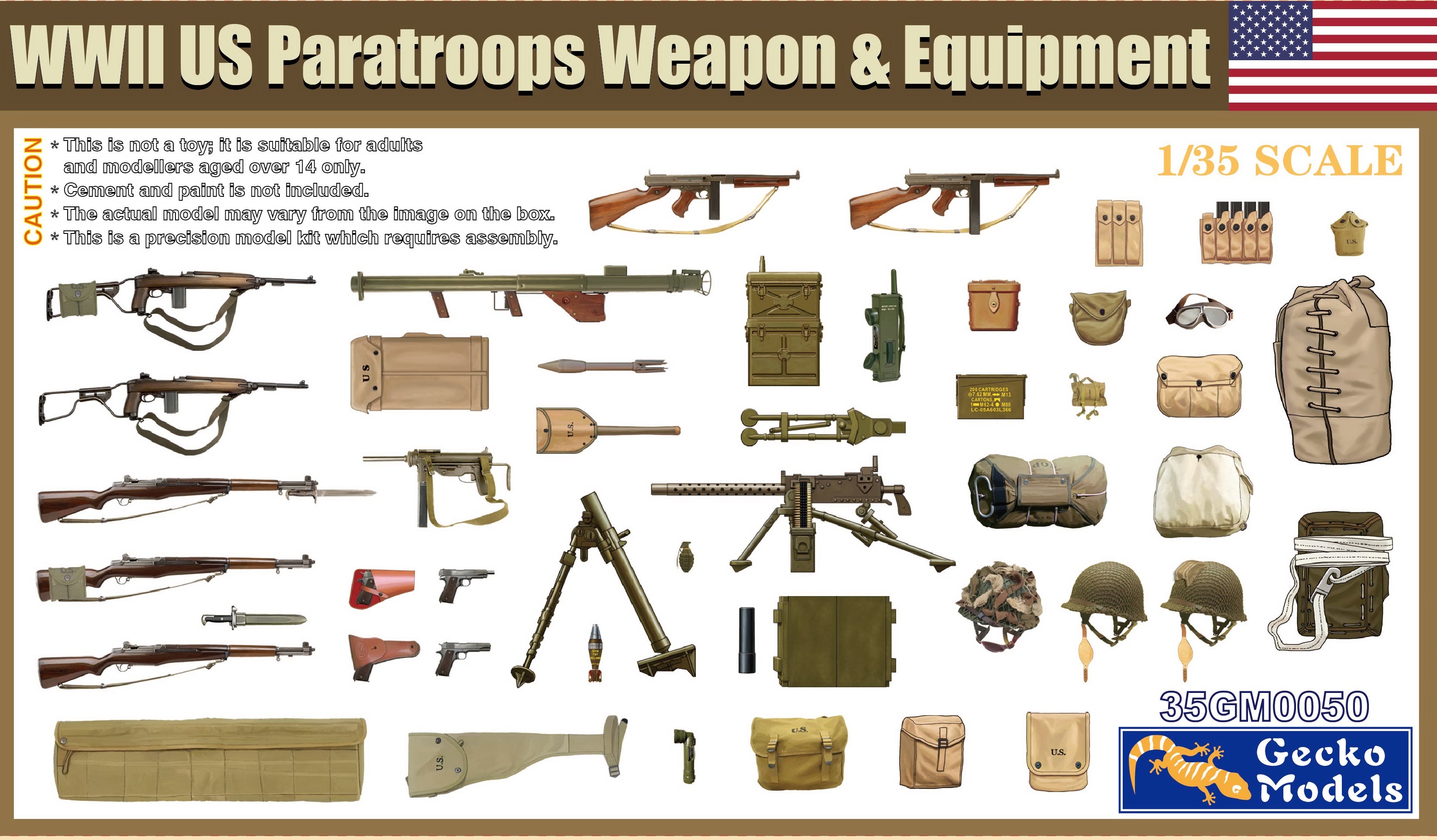 WWII US Paratroops Weapon & Equipment 1/35 #35GM0050 by Gecko Models