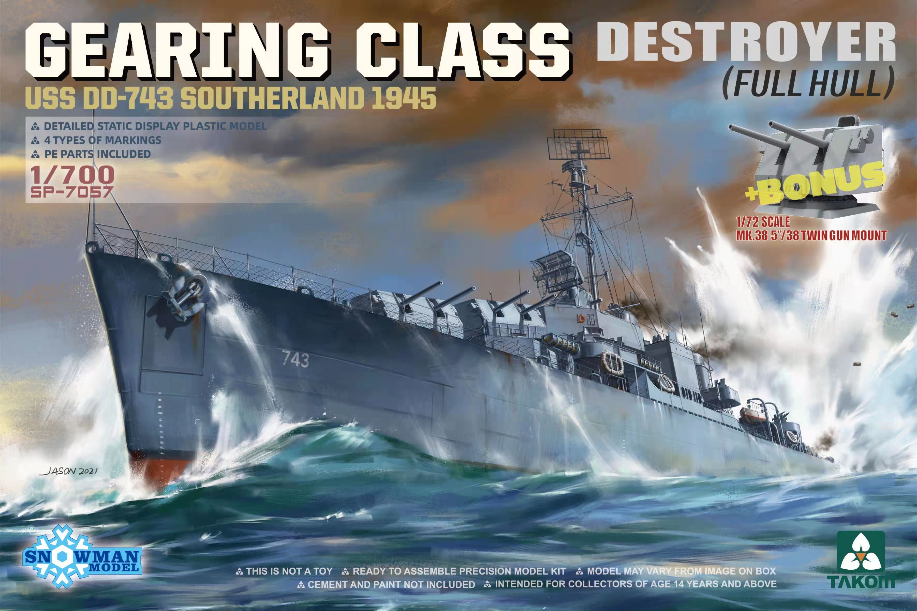 Gearing Class Destroyer USS DD-743 Southerland 1945 (Full Hull) 1/700 #SP-7057 by Takom