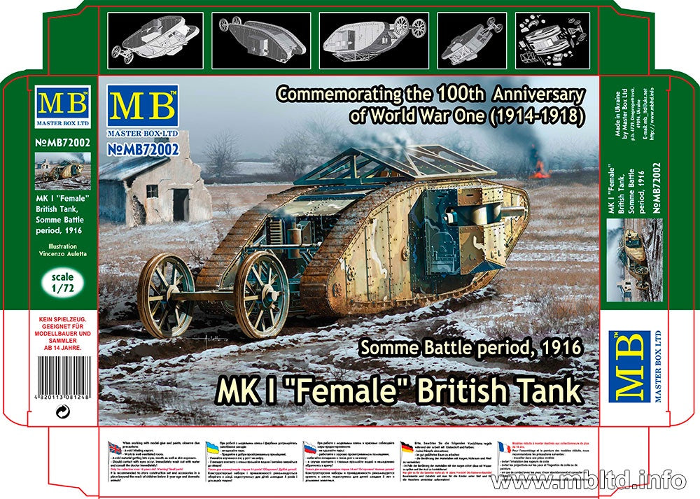 Mk.I 'Female' British Tank, Somme Battle period, 1916 1/72 #72002 by Master Box