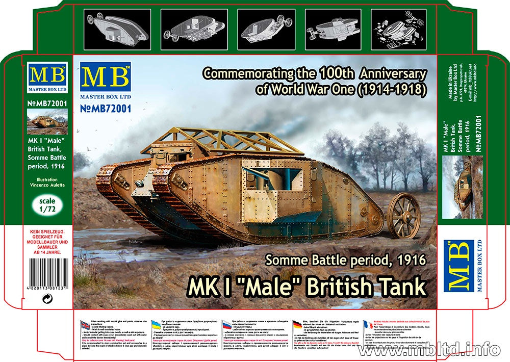 Mk.I 'Male' British Tank, Somme Battle period, 1916 1/72 #72001 by Master Box