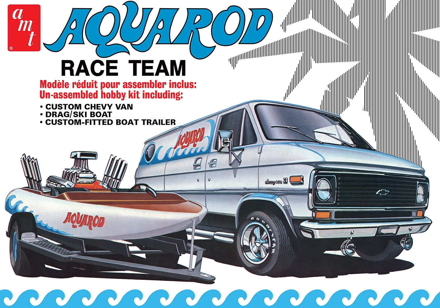 Aqua Rod Raceteam 1975 Chevy Van Raceboat & Trailer 1/25 Model Vehicle Kit #1338 by AMT