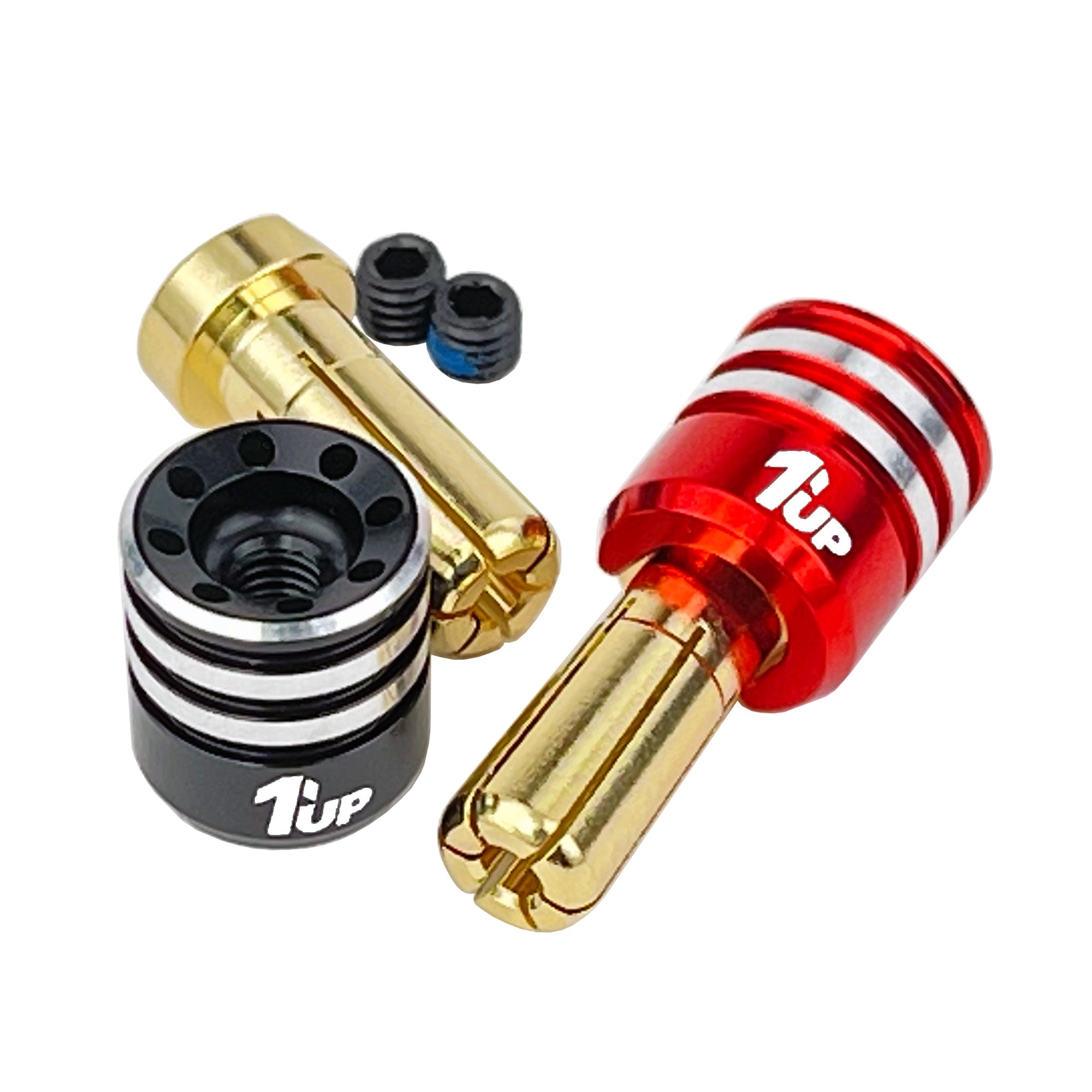 1UP Racing Heatsink Bullet Plug Grips w/5mm Bullets (Black/Red) - 1UP190436
