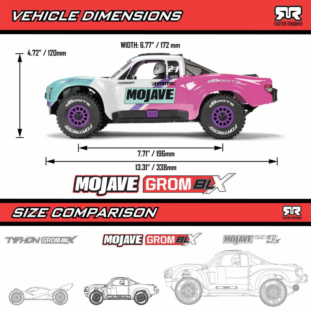 Arrma Mojave Grom 223S BLX 1/18 Brushless RTR 4WD Desert Truck w/SLT2 2.4GHz Radio, Battery & Charger - Assorted Colours