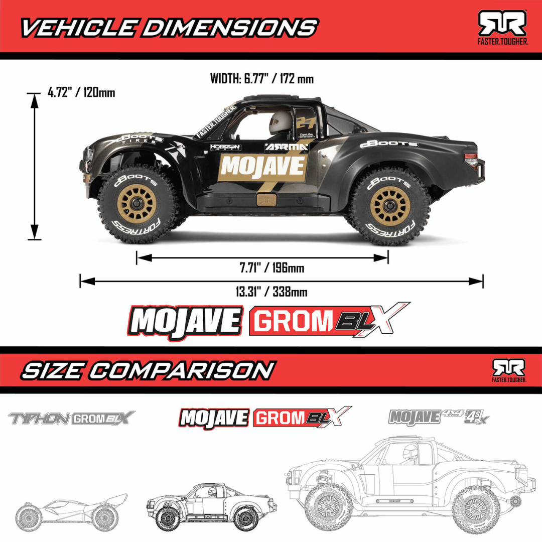 Arrma Mojave Grom 223S BLX 1/18 Brushless RTR 4WD Desert Truck (Black) w/SLT2 2.4GHz Radio - ARA2304T1