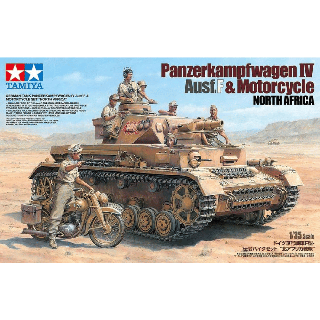 Panzer Iv Ausf F & Motorcycle North Africa 1/35 #25208 by Tamiya