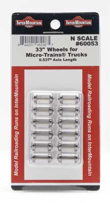 Intermountain Railway Company Metal Wheelsets 33" Diameter, .537 Axle Length for MTL Trucks - 12 Axles