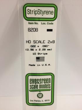 Evergreen #8208 Styrene Strips: HO 2x8 10 pack 0.022" (0.56mm) x 0.090" (2.29mm) x 14" (35cm)