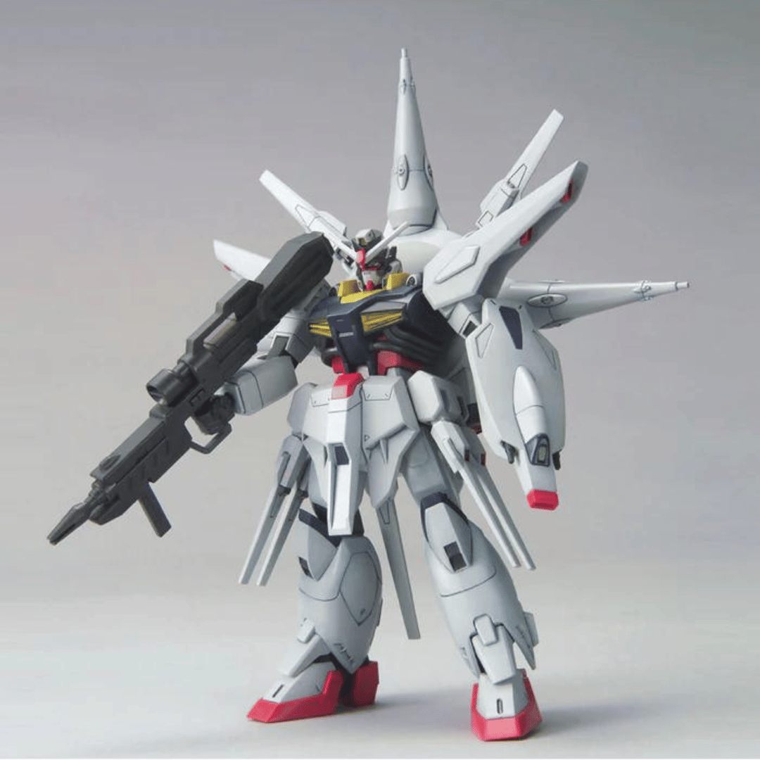 The HG Providence Gundam model kit in standing pose with beam rifle and shield.