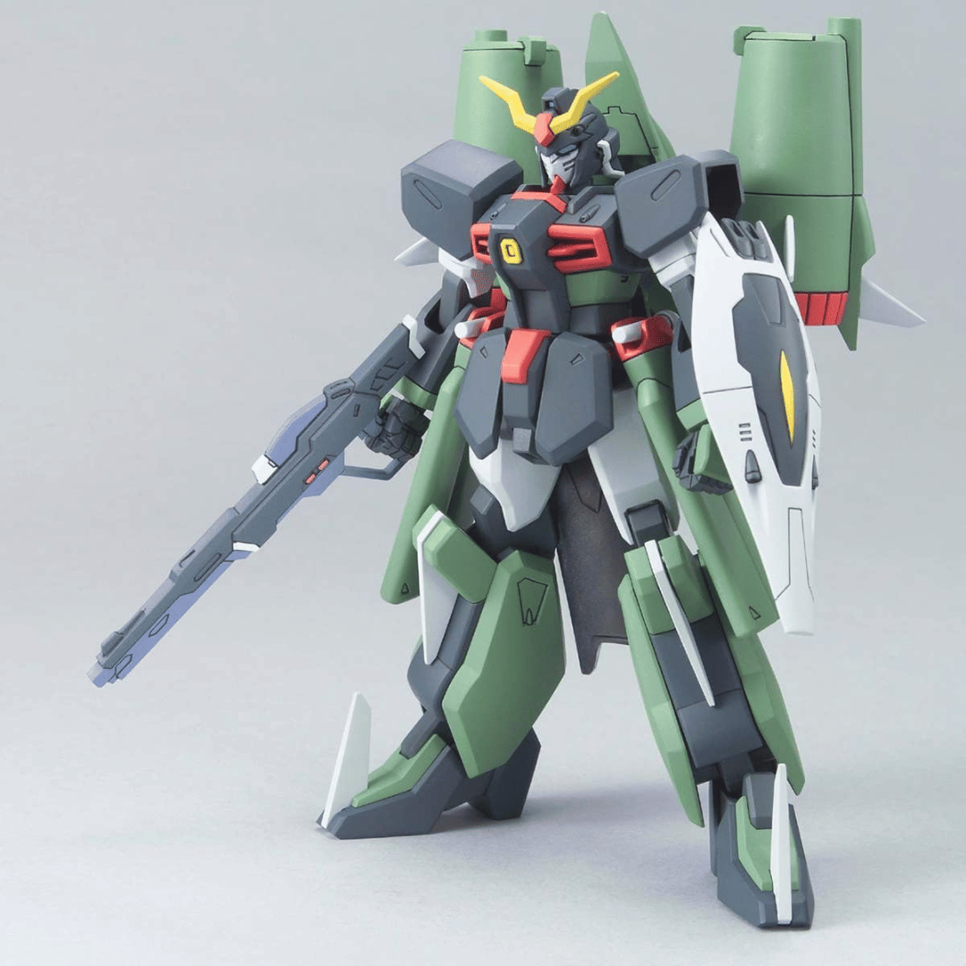 The HG Chaos Gundam in standing pose with its beam rifle and shield.