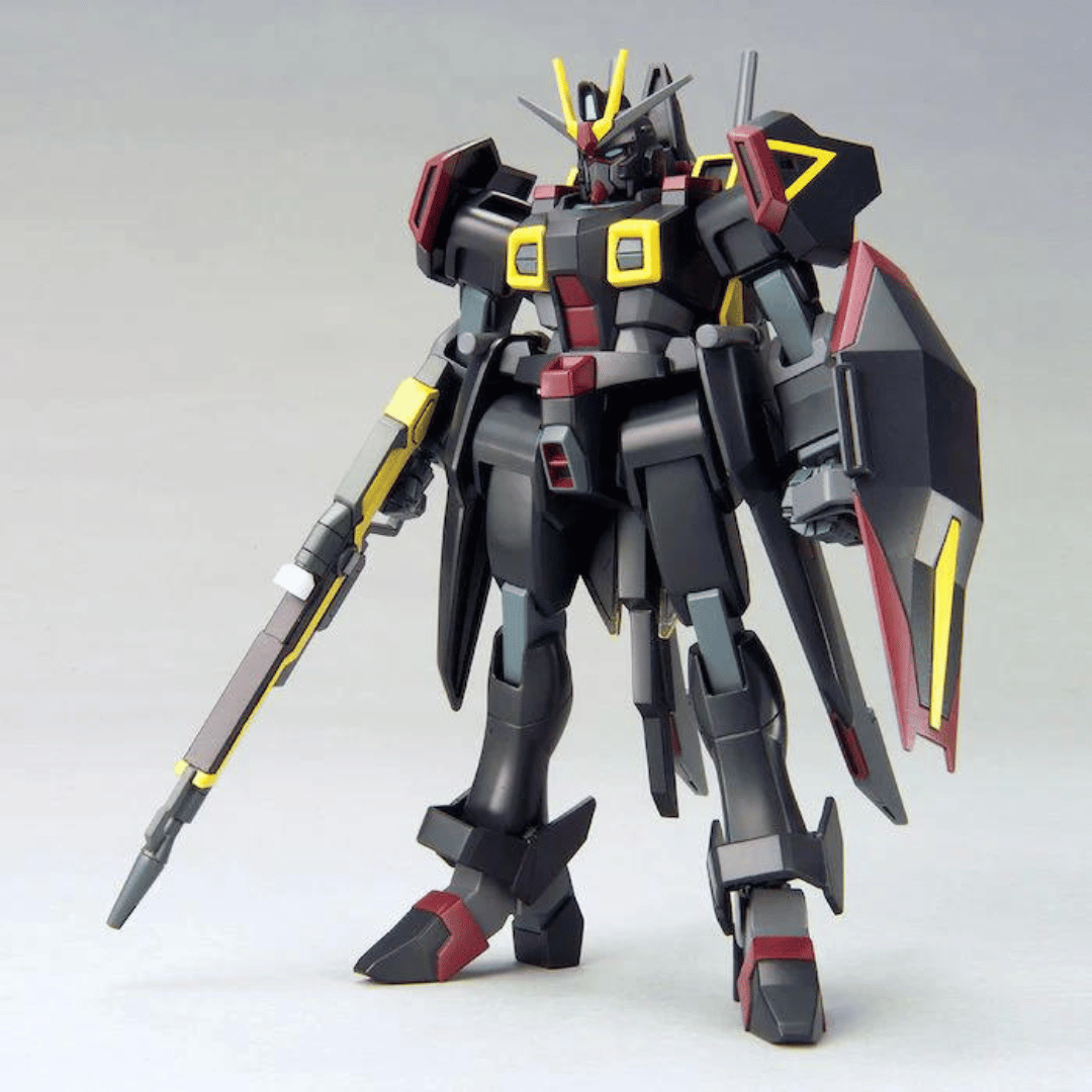 The HG Gaia Gundam standing posed with its beam rifle and shield.