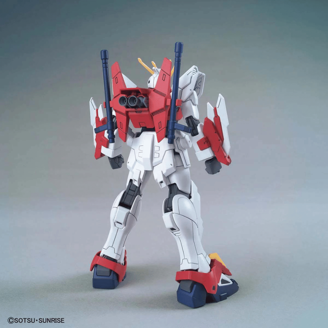 The HG Blazing Gundam rear view, showing weapon storage. 