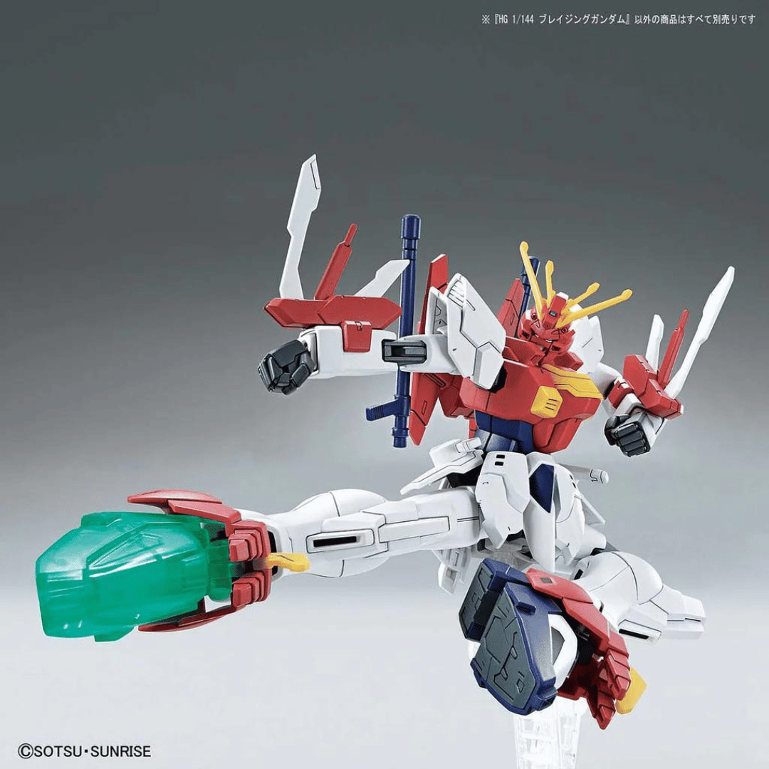 The HG Blazing Gundam posing with its beam kick accessory.