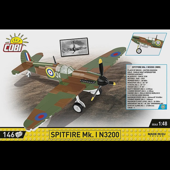 Cobi Historical Collection WWII: 5868 Spitfire Mk. I N3200 - Imperial War Museum Duxford 1/48 164 PCS