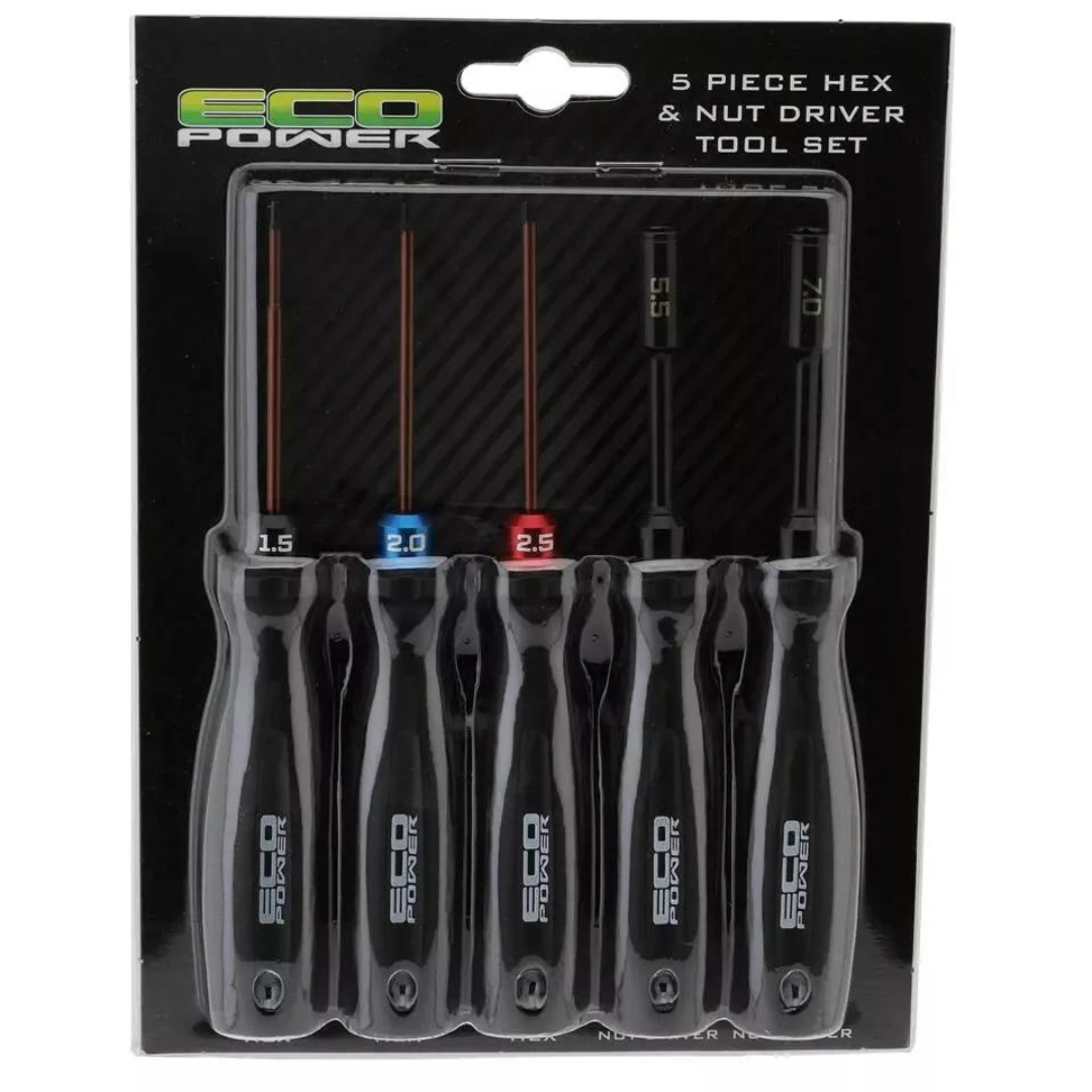 EcoPower 5-Piece RC Essential Tool Set (1.5/2.0/2.5mm Hex Drivers) (5.5/7mm Nut Drivers) - ECP-3035