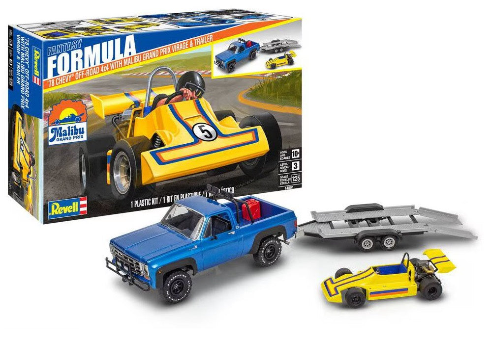 Chevy 4x4 Pickup + Malibu GP Virage and Trailer 1/25 #4581 by Revell