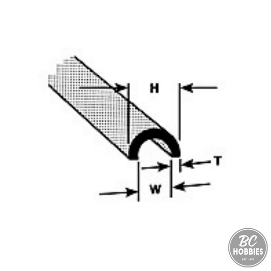Plastruct 3/16" Half-Round Butyrate Profile (4 pcs) PLA90171