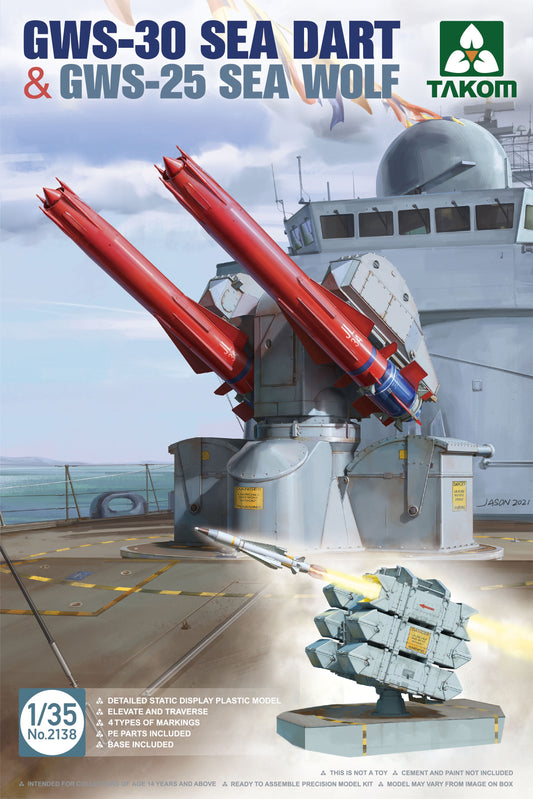 GWS-30 Sea Dart &  GWS-25 Sea Wolf 1/35 Model Ship Artillery Kit #2138 by Takom