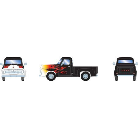 Athearn ATH26464 HO RTR 1955 Ford F-100 Pickup, Black/Flames