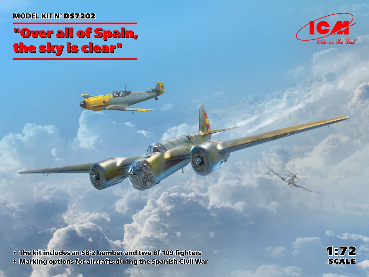 Over all of Spain, the Sky is Clear (SB 2M100 "Katiushka" + two Me 109 E3 Pilot Ace) 1/72 #DS7202 by ICM