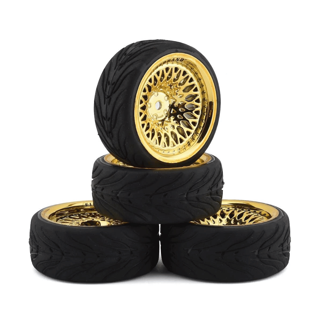 Firebrand RC Crownjewel RT39 Pre-Mounted On-Road Tires (4) (Gold) w/Fang Tires, 12mm Hex & 3mm/9mm Offset - FBR1WHECRN893