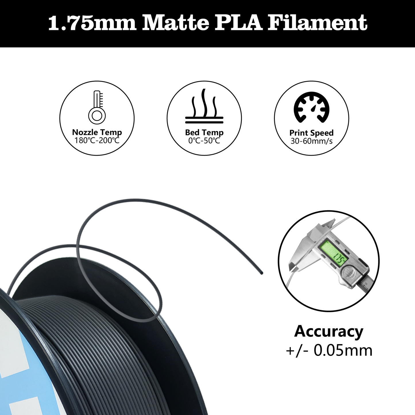 Hello3D Matte Black PLA 1kg