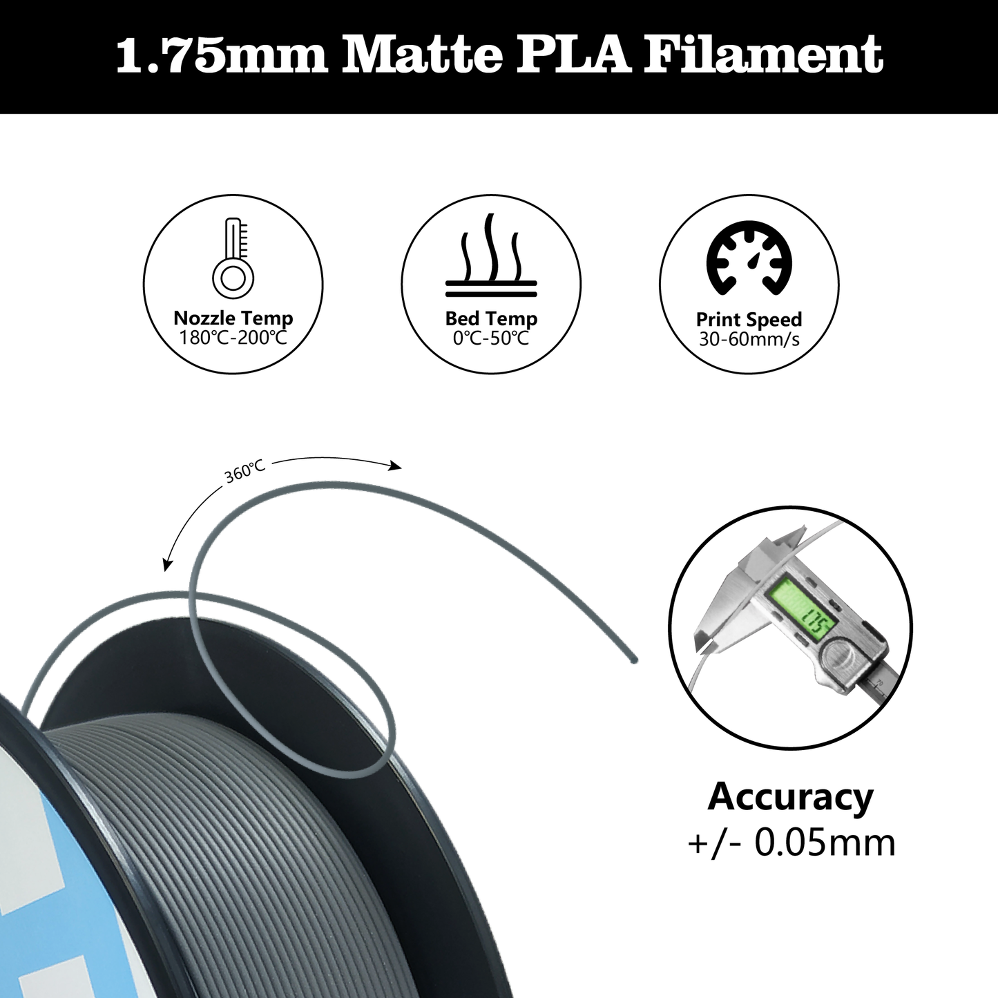 Hello3D Matte Grey PLA 1kg