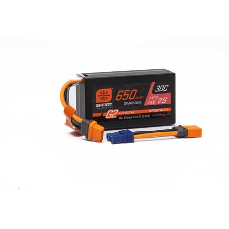 Spektrum 7.4V 650mAh 2S Smart G2 Hardcase 30C LiPo: IC2 - SPMX652SH2