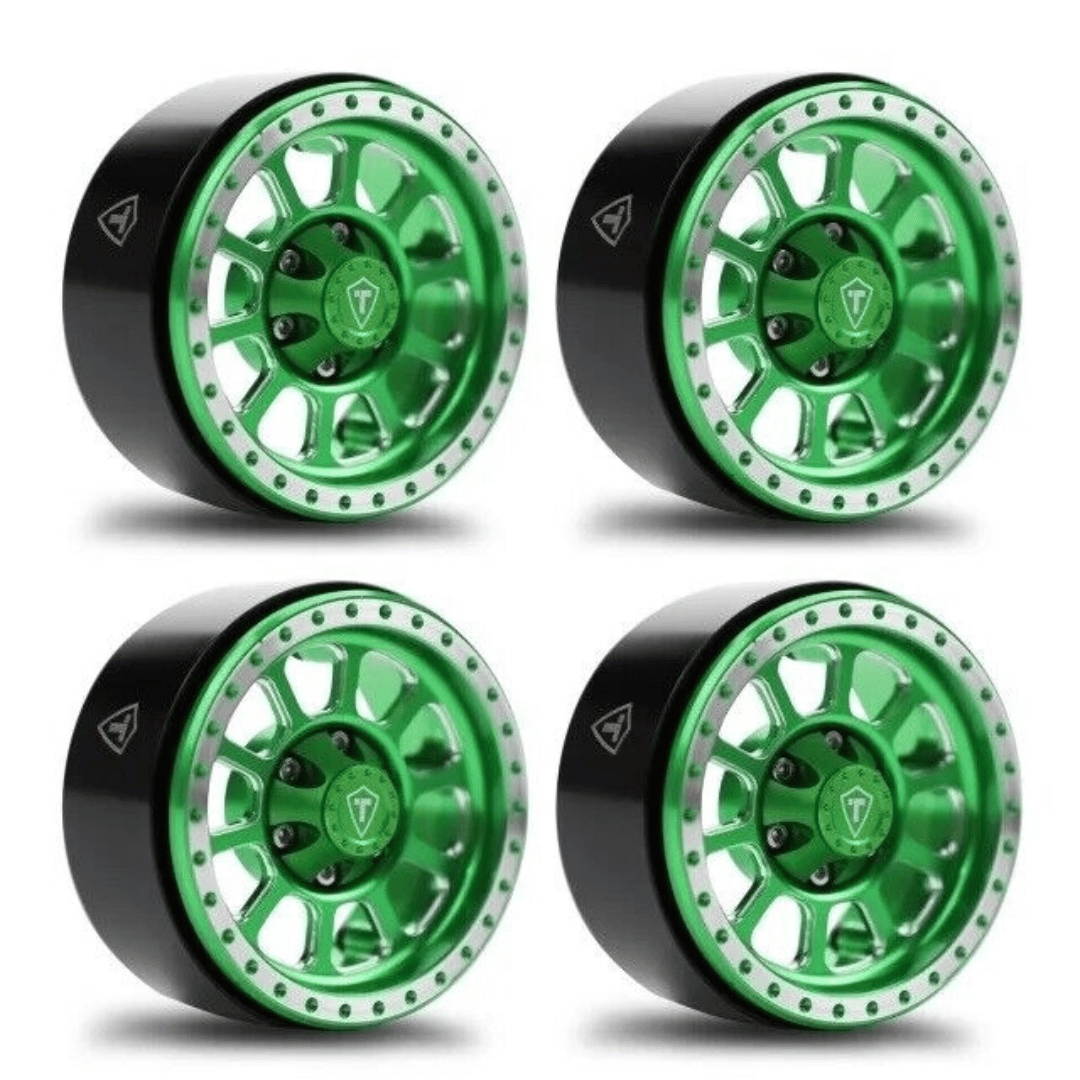 Treal Hobby Type V2 1.9" Beadlock Wheels (Green/Silver) (4) - TLHTWHEELS-06