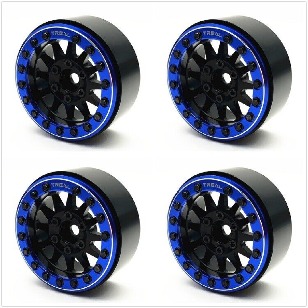 Treal Hobby Type D 1.9" 12-Spoke Beadlock Wheels (Black/Blue) (4) - TLHTWHEELS-10