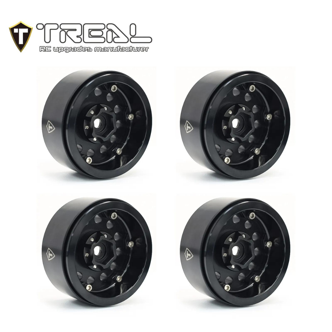 Treal Hobby Type I 1.9" Vintage 12-Hole Beadlock Wheels (Black) (4) - TLHTWHEEL-97