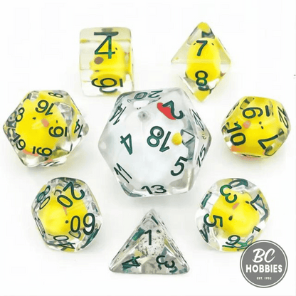 Chicken Family 8pc Dice Set Inked in Green