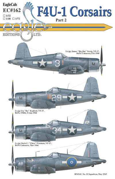 Eagle Editions Decal Set 1/72 F4U1 Corsairs - EC162-72