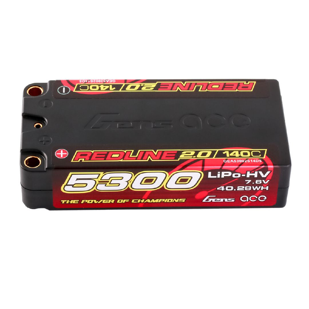 Gens Ace Redline 2.0 5300mAh 2S2P 7.6V 140C HV Shorty LiPo - GEA53002S14D5