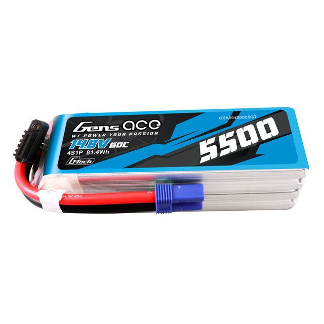 Gens Ace G-Tech 5500mAh 14.8V 4S1P 60C LiPo Pack With EC5 Plug - GEA554S60E5GT