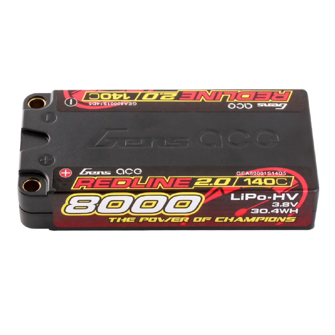 Gens Ace Redline 2.0 1S Shorty LiHV Battery 140C (3.8V/8000mAh) w/5mm Bullets - GEA80001S14D5