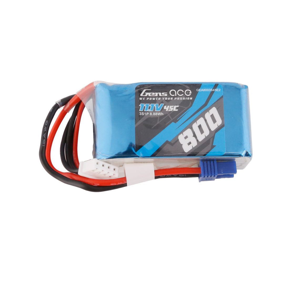 Gens Ace 3S LiPo Battery 45C (11.1V/800mAh) w/EC2 Connector - GEA8003S45E2