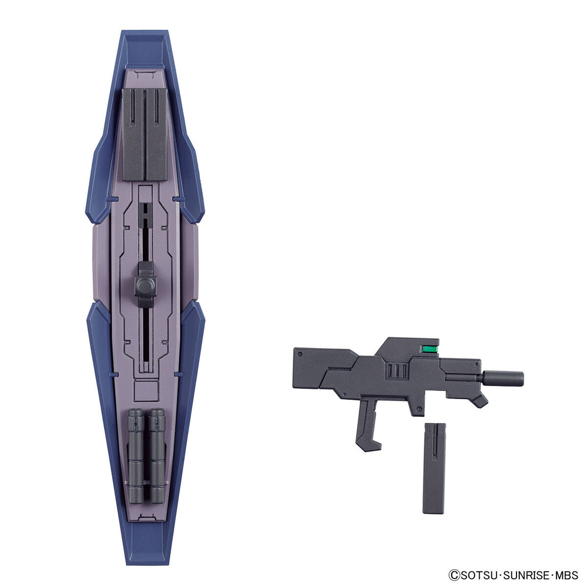 The HG Gundvolva comes with the following accessories, shield, two beam sabers and submachinegun with removable magazine.