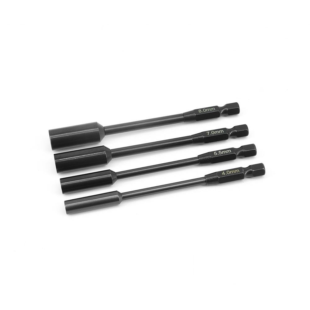 Hobby Details Nut Driver Tip Set - Hurricane 4pcs (4.0/5.5/7.0/8.0mm, 100mm length) - Titanium Coated - HDTT11055-1