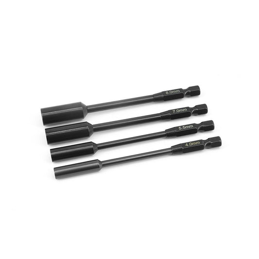 Hobby Details Nut Driver Tip Set - Hurricane 4pcs (4.0/5.5/7.0/8.0mm, 100mm length) - Titanium Coated - HDTT11055-1