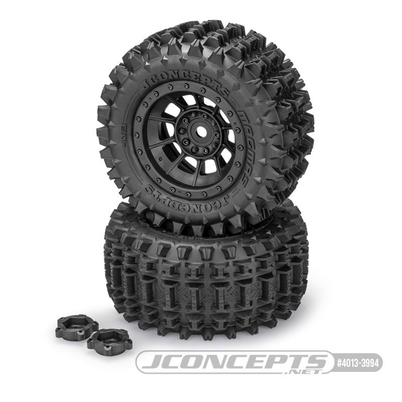 JConcepts Magma Pre-Mounted Monster Truck Tires w/Hazard Wheel (Black) (2) (Platinum) - JCO4013-3994