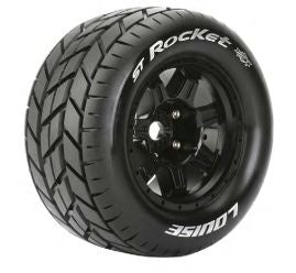 Louise R/C MT-Rocket 3.8"-1/2" Offset,17mm Hex Black Wheels(2) - LOULT3324BH