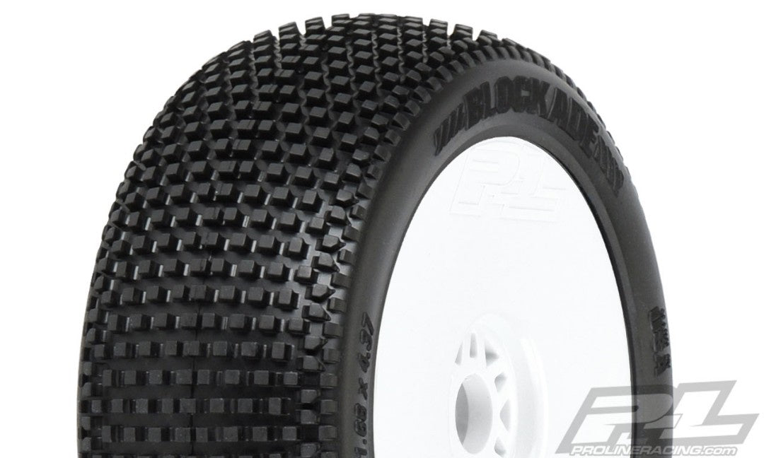 Pro-Line Blockade Pre-Mounted 1/8 Buggy Tires (2) (White) (S3) w/Lightweight Wheel - PRO9039-233