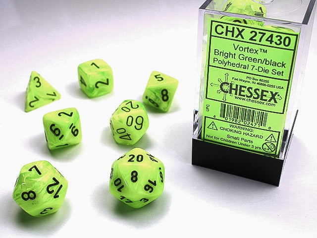 Chessex Vortex 7-Die Set Bright Green/Black CHX27430