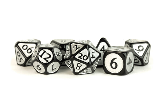 Fanroll Enamel Acrylic 7 Dice Set Black W/ Silver 16MM - FAN760