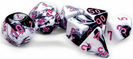 Chessex Gemini 7-Die Set Black-White/Pink CHX26469