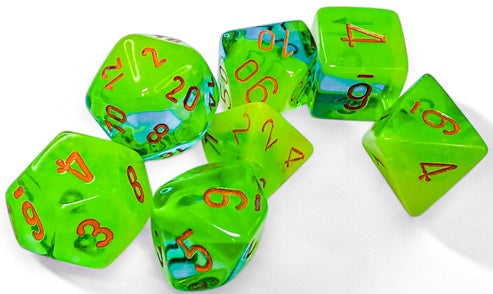 Chessex Gemini 7-Die Set Plasma Green-Teal/Orange Luminary CHX26470