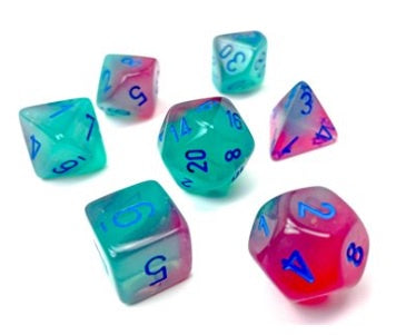 Chessex Gemini 7-Die Set Gel Green-Pink/Blue Luminary CHX26464