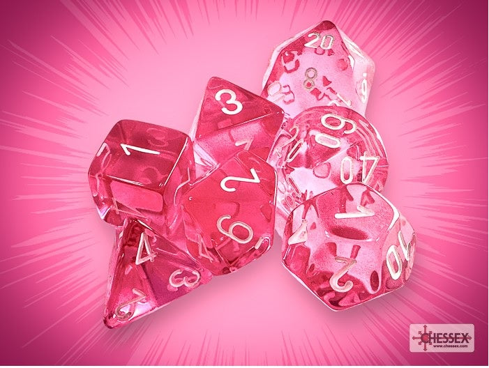 Chessex Translucent Polyhedral 7-Die Set Pink/White CHX23084