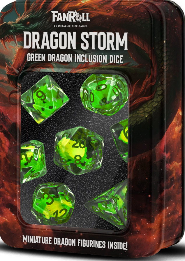 Fanroll Resin 7 Dice Set Dragon Storm Green Dragon Inclusion