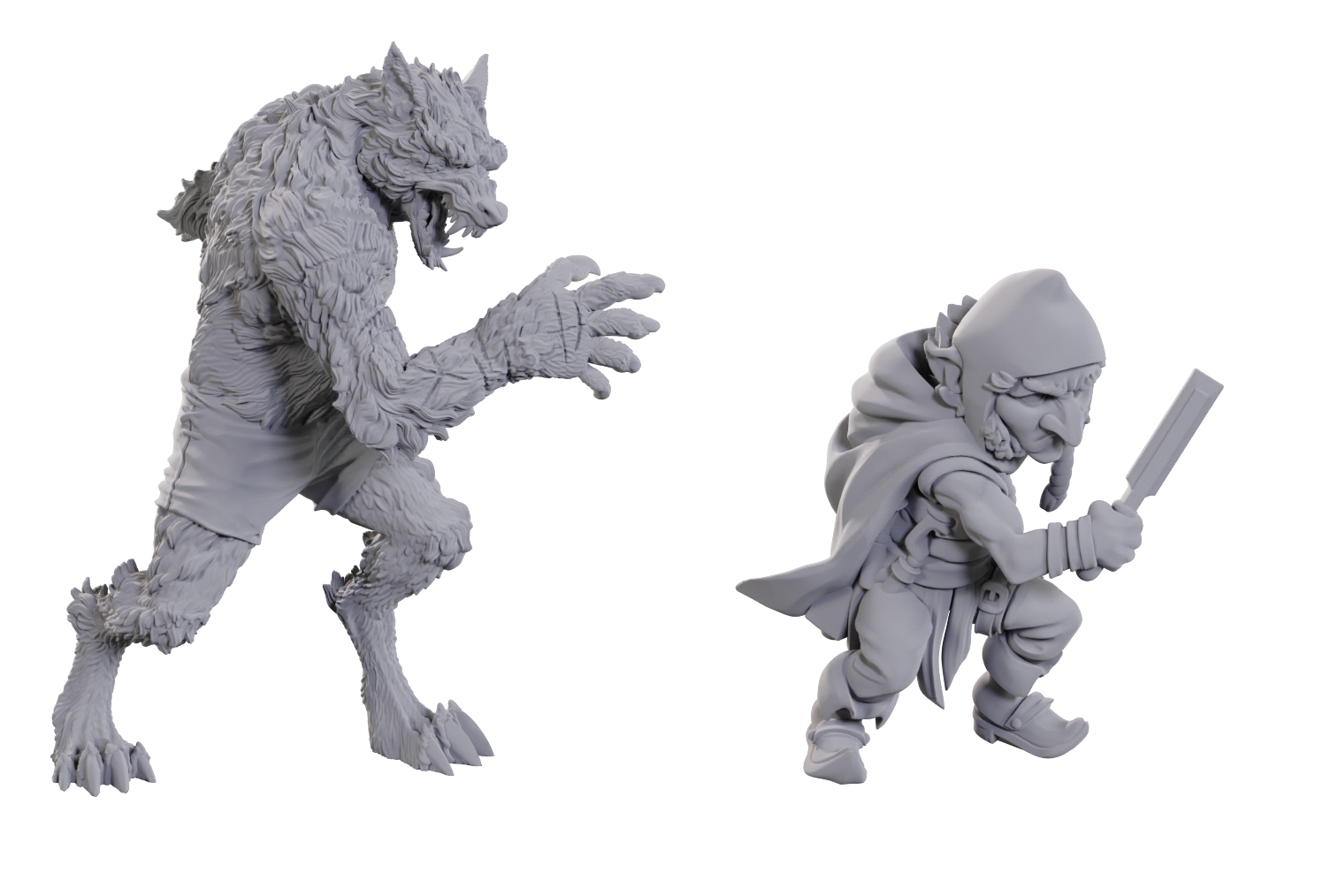 D&D Unpainted Mini - Chetney Pock O'Pea & Werewolf 90411